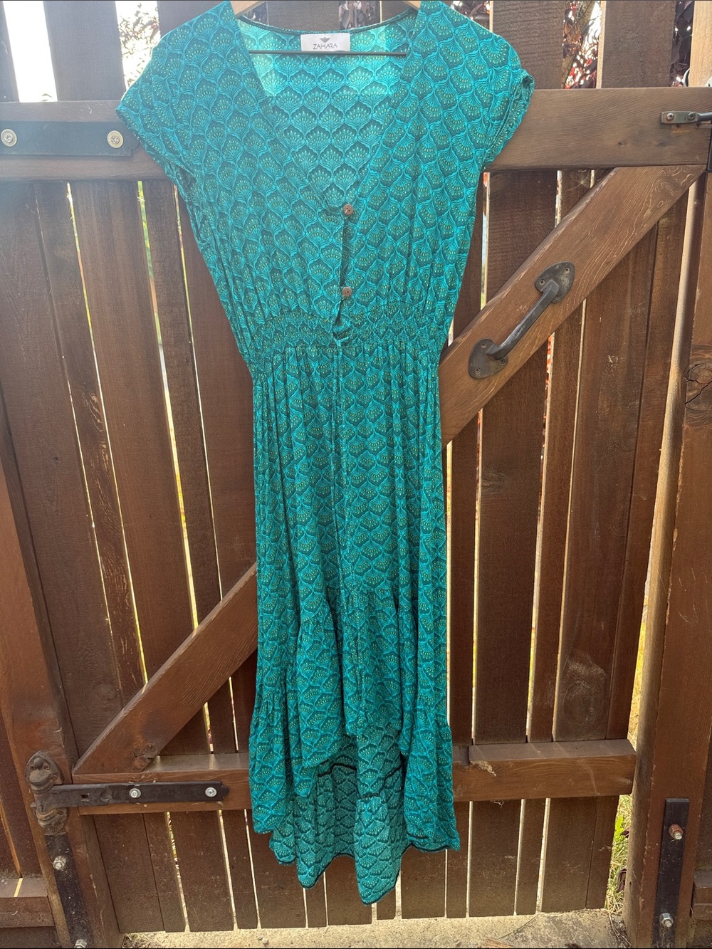 High-Low V-Neck Dress in Teal Print — Casual Women's Dress